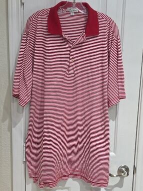 Peter Millar 100% Cotton Red and White Striped Polo Shirt Size L